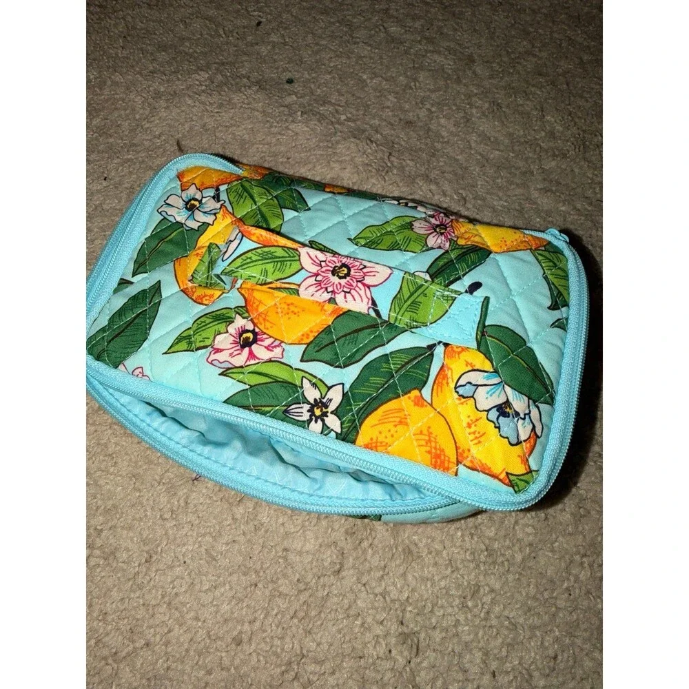 Vera Bradley Quilted Lemon Print Cosmetic Case in Light Blue
